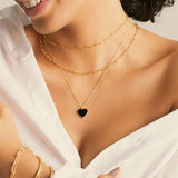Black Enamel Heart Necklace by Becket & Quill, handmade in Los Angeles - detail view