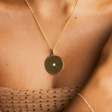 Disc Necklace by Becket & Quill, handmade in Los Angeles - worn close-up