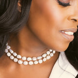 Freshwater Pearl Necklace by Becket & Quill, handmade in Los Angeles - styled on model