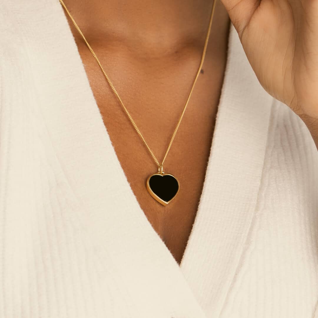 Onyx Heart Necklace by Becket & Quill, handmade in Los Angeles - detail view